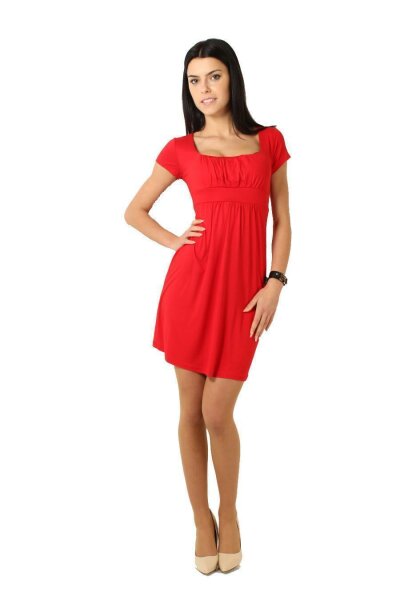 Kleid Tunika Mini-Kleid mit Raffungen U-Ausschnitt, Rot XL/XXL 42/44