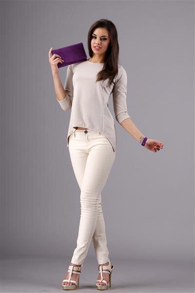 Damen Longshirt mit verlängerte Saumenden; Beige/S/36