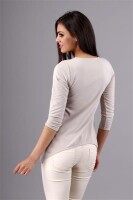 Damen Longshirt mit verlängerte Saumenden; Beige/L/40