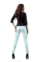 Leggings Jeggings Damen Hose mit Streifen seitlich 2 farbig; Mintgrün L/40