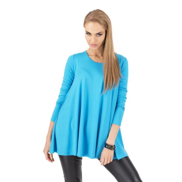 Longshirt weit geschnitten Top 10 Farben Gr. 36 38 40 42 44 46, 8538 Azurblau