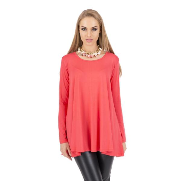 Longshirt weit geschnitten Top 10 Farben Gr. 36 38 40 42 44 46, 8538 Koralle