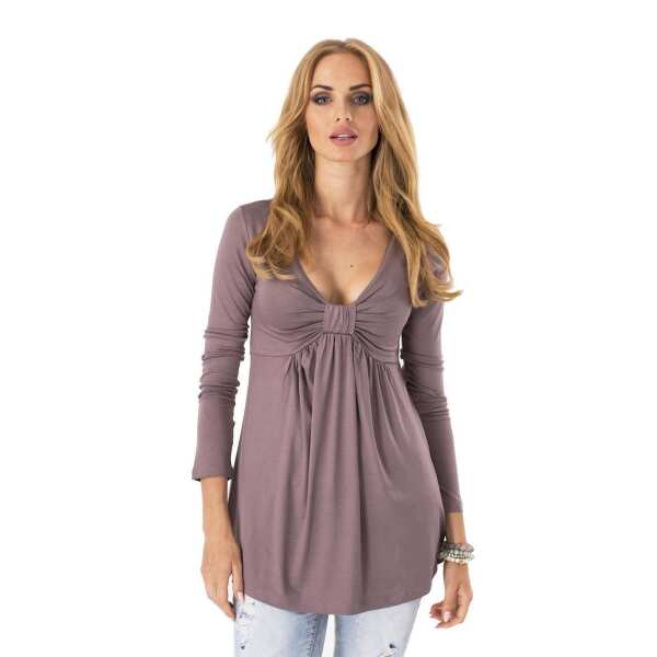 Longshirt weit geschnitten V-Ausschnitt Top; Cappuccino S/M 36/38