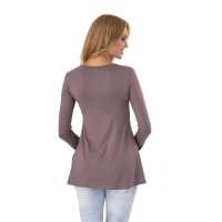 Longshirt weit geschnitten V-Ausschnitt Top; Cappuccino S/M 36/38
